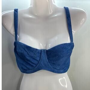 AERIE SWIMWEAR Women's Unlined Underwired Denim Print Bra 38D NWOT‎